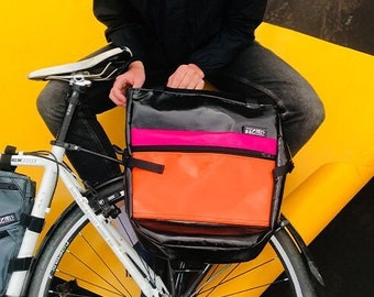 PANNIER BAG / black with orange and pink / cycling bag / Bike Bag / upcycling bags from BAGIRLS