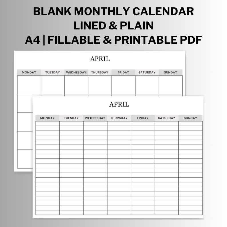 Blank Monthly Calendar Printable Monthly Blank Calendar Blank Calendar ...