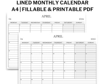 Lined Monthly Calendar, Portrait, Printable Download, Jan-dec - Etsy