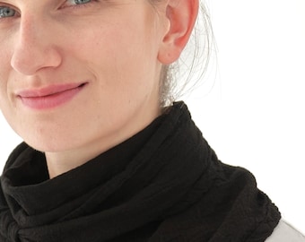 Black Cotton Bandana - Neckerchief | Headband | Shawl | Soft Crinkle Natural Cotton | 25 colors | 100% Organic Cotton