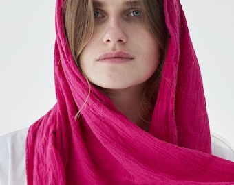 FUCHSIA SCARF -100% Cotton | Unique Style | HandMade Fridge | Women & Men Accessories | Wrap Shawl| Softened Organic Crinkle | All seasons