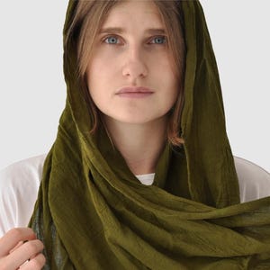 OLIVE GREEN SCARF -100% Cotton | Unique Style | HandMade Fridge | Women & Men Accessories | Neck Wrap Shawl| Softened Organic Crinkle
