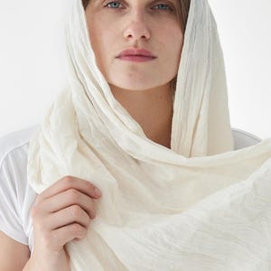 WHITE COTTON SCARF- softened handmade gift, head scarf, headband, linen scarf, gift for her, gifts for women, organic cotton clothing