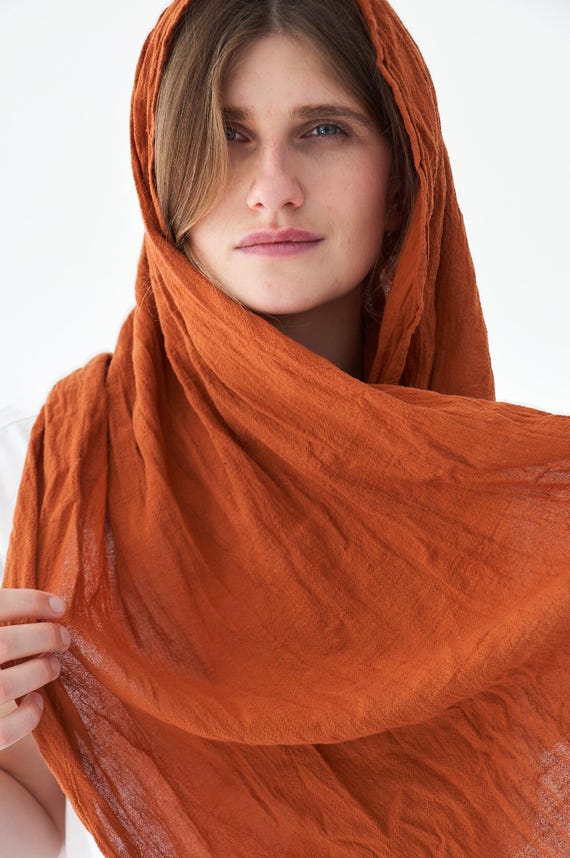 RUST COTTON SCARF 100% Organic Cotton, Natural Lightweight, Head