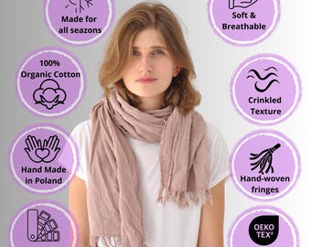 ÉCHARPE EN COTON - 25 COULEURS | 100 % coton biologique, léger naturel, foulard, écharpe bohème, écharpe longue en coton, cadeau pour femme et homme
