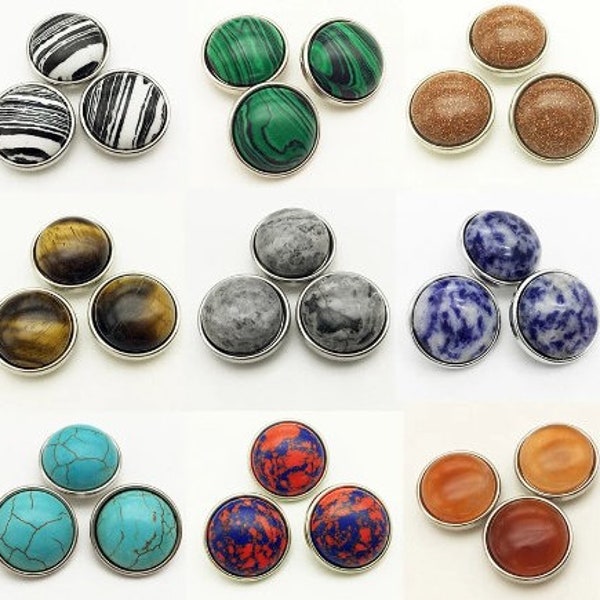 18mm Polished Natural Stone Snap Charms for Bracelet-Jewelry/Wristbands/Shoes/Keyrings Accessories (1 Count)