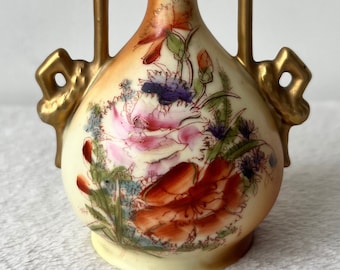 Handpainted Vintage Vase, Blush Style, Floral Scene