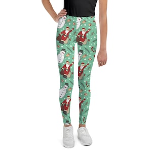 Girl&#39;s Youth Christmas Santa Leggings SZ 8-20. Christmas Kid&#39;s Leggings Youth Christmas Leggings Kid&#39;s Christmas Snowman Pants Teen Leggings
