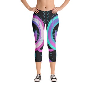 Black Colorful Capri Leggings Amazing Design Leggings Geo Leggings Awesome Black Leggings Yoga Capri Leggings Workout Pants Capri Leggings