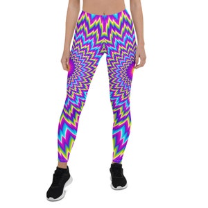May include: A pair of leggings with a colorful, swirling, psychedelic pattern. The leggings are made of a stretchy, comfortable fabric and are perfect for yoga, running, or just lounging around the house.
