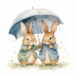 Cute Rabbits Clipart - 18 High Quality Downloadable JPGs - Printable Digital Bunnies Watercolour Art, Crafts, Cardmaking, Prints
