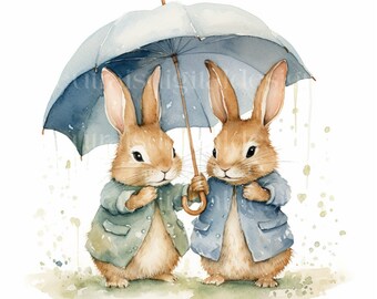 Cute Rabbits Clipart - 18 High Quality Downloadable JPGs - Printable Digital Bunnies Watercolour Art, Crafts, Cardmaking, Prints