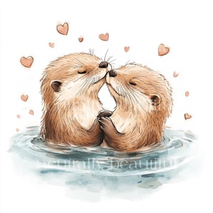 10 x Otter & Herzen Clipart Bundle - Hochwertige JPGs - Romantische Otterpaare zum Valentinstag, druckbare digitale Download-Kunst, Kartenherstellung