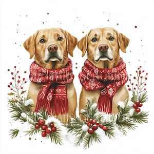 12 x Fox Red Labradors at Christmas Clipart Bundle - High Quality JPGs Red Lab Dog Prints, Holidays Digital Download Art Christmas Cards