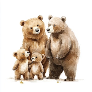 10 x Family of Brown Bears Clipart - High Quality JPG Bundle - Baby Bears, Wildlife Animals Printable Digital Download Art Cards Cardmaking