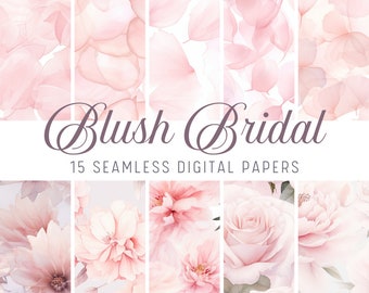 15 x Seamless Digital Paper Patterns - Blush Bridal Watercolour Wedding Flower Patterns - Digital Downloadable Papers, Scrapbooking