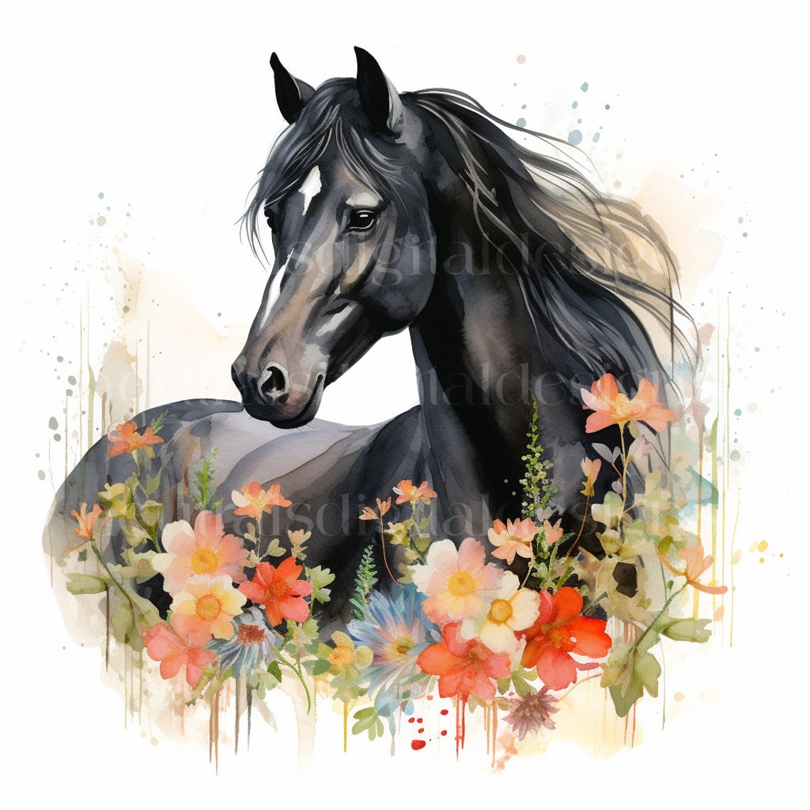 Horse &amp; Flowers Clipart 10 High Quality Downloadable Jpgs Printable ...