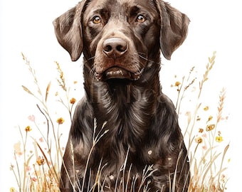 12 x Chocolate Labradors Clipart Bundle - High Quality JPGs - Watercolor Printable Choc Lab Dog Prints, Digital Download Art, Greetings Card