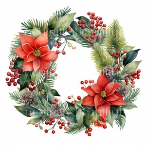 Christmas Wreaths Watercolour Clipart - 12 Downloadable JPGs - Festive Christmas Printable Digital Art, Crafts, Cardmaking, Prints