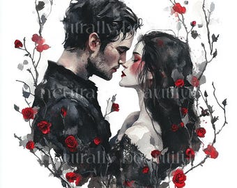 10 x Gothic Couple Clipart Bundle - High Quality JPGs - Romantic Fantasy Vampire Valentines Cards Printable Download Art, Junk Journal