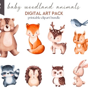 Clipart animal bébé des bois - téléchargements JPG/PNG haute qualité - impression numérique imprimable, travaux manuels, fabrication de cartes, impressions pour chambre de bébé