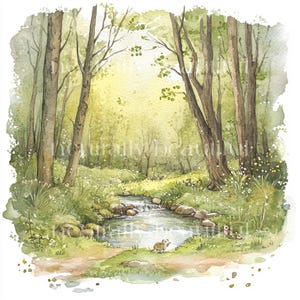 12 x Spring Woodlands Clipart Bundle - High Quality JPGs - Spring Landscape Scenes Watercolor Printable Digital Art, Cardmaking & Crafts