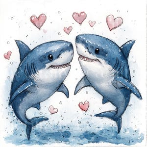 10 x Sharks & Hearts Clipart Bundle - High Quality JPGs - Romantic Valentine's Sea Couples Printable Digital Download Art, Cardmaking