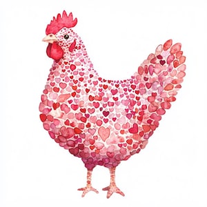 10 x poulets & coeurs Clipart Bundle - JPG de haute qualité - romantique rose poulets Saint-Valentin art imprimable en téléchargement numérique, cartes