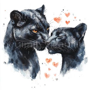 12 x Black Panthers & Hearts Clipart Bundle - High Quality JPGs - Romantic Valentine's Wild Cat Couples Printable Download Art, Cardmaking