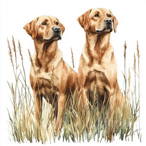12 x Two Fox Red Labradors Clipart Bundle - High Quality JPGs - Watercolor Printable Red Lab Dog Prints, Digital Download Art, Greeting Card