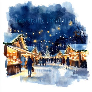 10 x Christmas Market Cozy Scenes - High Quality JPGs - Fox Downloads, Christmas Holidays Printable Digital Download Art, Cards & Cardmaking
