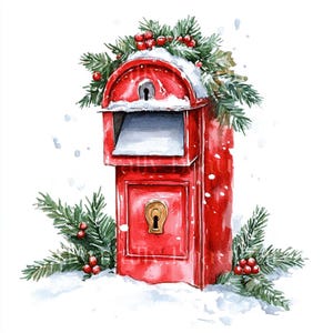 10 x Christmas Christmas Postbox - High Quality JPGs - Postal Box Mailbox Holidays Printable Digital Download Art & Cards, Cardmaking
