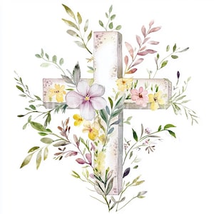 10 x Spring Christian Crosses Clipart Bundle, High Quality JPG Instant Download, Religious Watercolor Digital Download Art Pack