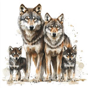 10 x Family of Wolves Clipart - High Quality JPG Bundle - Baby Wolf Cubs, Wildlife Animals Printable Digital Download Art Cards Cardmaking