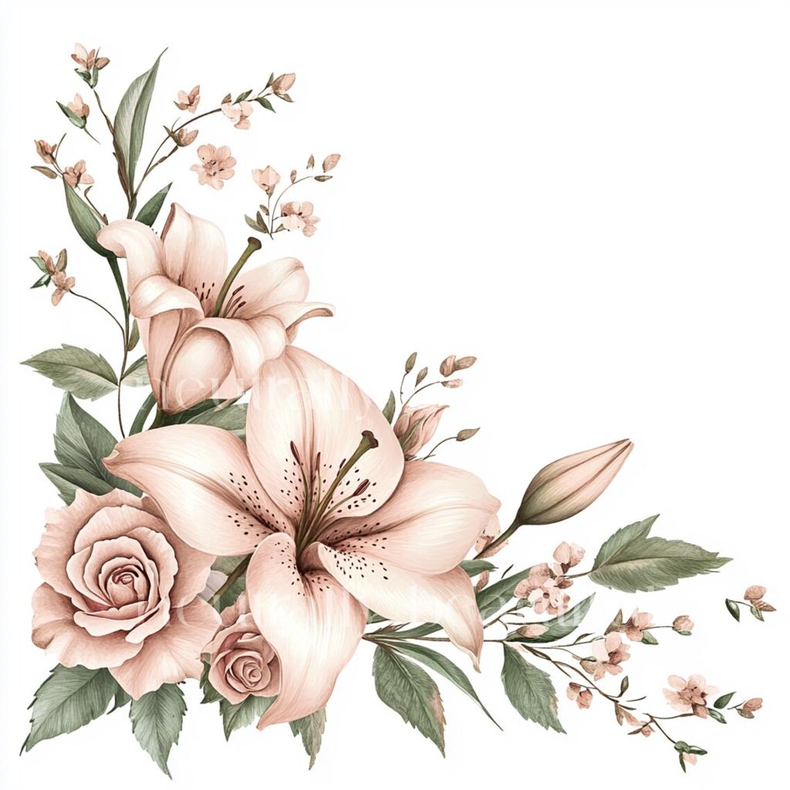 20 X Lily & Rose Corners/edges Downloadable Clipart - Watercolour ...