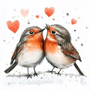 10 x Robins & Hearts Clipart Bundle - High Quality JPGs - Romantic Valentine's Robin Bird Couples Printable Digital Download Art, Cardmaking