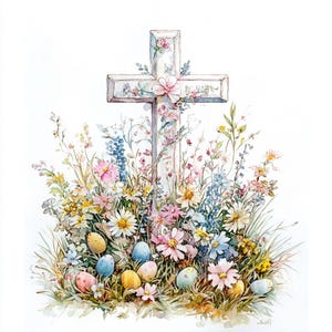 10 x Easter Christian Crosses Clipart Bundle, High Quality JPG Instant Download, Easter Watercolor Digital Download Art Pack, Junk Journal