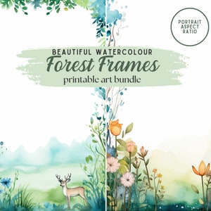 20 x Forest Themed Borders & Edges Downloadable Papers - Watercolour Decorative Invitation/Paper Frame Border Digital Art Pack