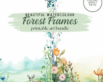 20 x Forest Themed Borders & Edges Downloadable Papers - Watercolour Decorative Invitation/Paper Frame Border Digital Art Pack