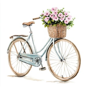 10 x Bicycles & Flowers Clipart Bundle - High Quality JPGs - Spring Floral Bikes Printable Digital Download Art, Crafts, Cardmaking