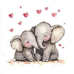 10 x Elephants & Hearts Clipart Bundle - High Quality JPGs - Romantic Valentine's Elephant Couples Printable Digital Download Art Cardmaking