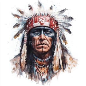 10 x Pacchetto di clipart di uomini nativi americani, download istantaneo di JPG di alta qualità, pacchetto di arte digitale ad acquerello di indiani rossi, diario spazzatura