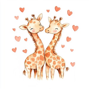 10 x Giraffes & Hearts Clipart Bundle - High Quality JPGs - Romantic Valentine&#39;s Giraffe Couples Printable Digital Download Art, Cardmaking