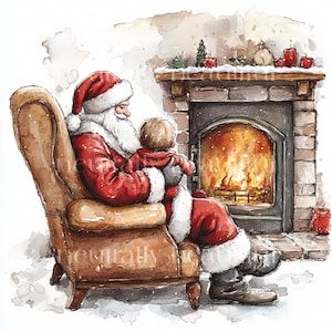 12 x Santa & Children Clipart Bundle - High Quality JPGs Festive Prints, Cozy Holidays Santa Claus Digital Download Art, Christmas Cards