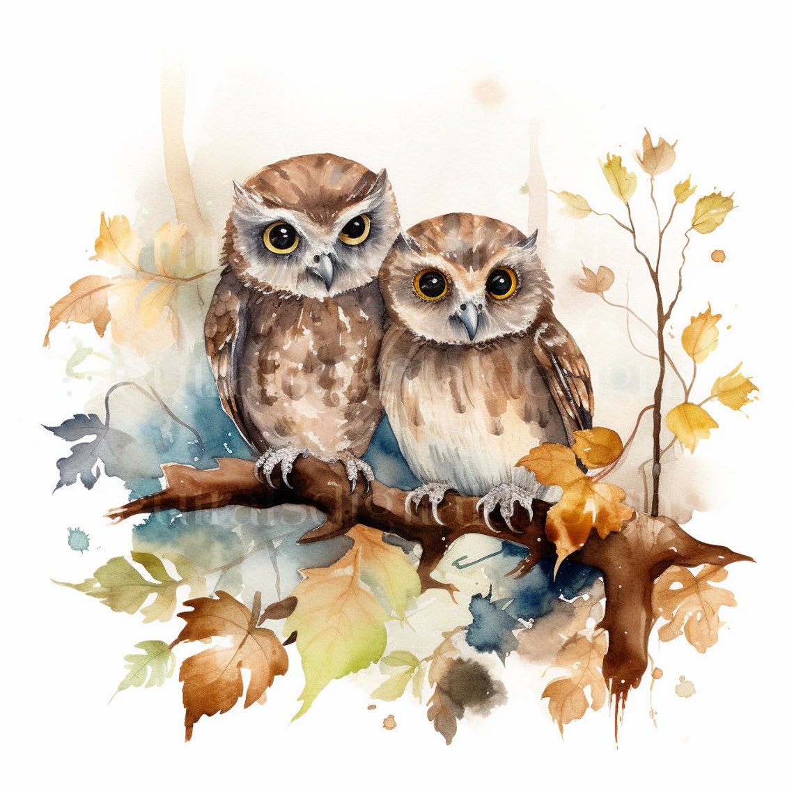 Woodland Owls Watercolour Clipart 10 High Quality Downloadable Jpgs ...