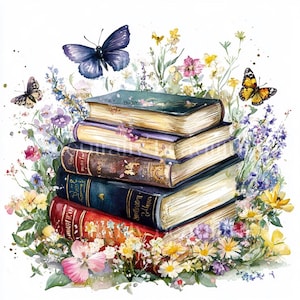 10 x Books and Butterflies Clipart - High Quality JPGs - Bookworm, Book Lover Printable Digital Download Art, Cardmaking, Crafts Sublimation