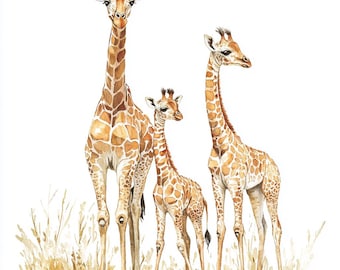 10 x Family of Giraffes Clipart - High Quality JPG Bundle - Baby Giraffe, Wildlife Animals Printable Digital Download Art Cards Cardmaking