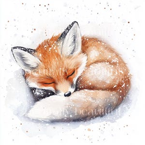 10 x Cute Sleeping Fox Clipart - High Quality JPGs - Fox Cub in Snow, Christmas Holidays Printable Digital Download Art, Cards & Cardmaking