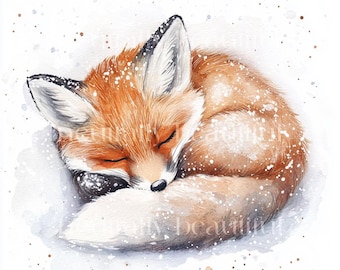10 x Cute Sleeping Fox Clipart - High Quality JPGs - Fox Cub in Snow, Christmas Holidays Printable Digital Download Art, Cards & Cardmaking