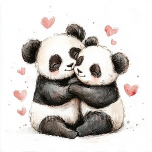 10 x Pandas & Hearts Clipart Bundle - High Quality JPGs - Romantic Valentine's Panda Couples Printable Digital Download Art, Cardmaking